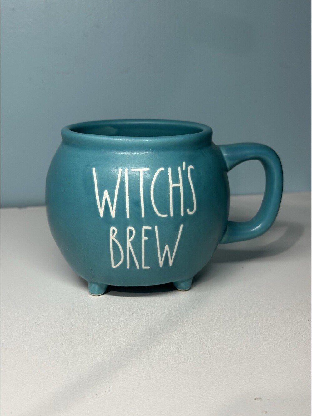 Rae Dunn Teal Blue Cauldron Pot Witch’s Brew Mug Cup With Recipe On Back NEW